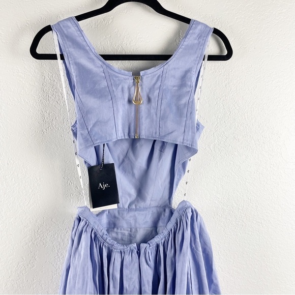 Aje Virginie Square Neck Cut Out Linen Blend Midi Dress Purple Casual Cocktail - Picture 6 of 11